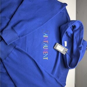 Saint Laurent Paris Blue Multicolor Logo Hoodie – Made in Italy – NWT
